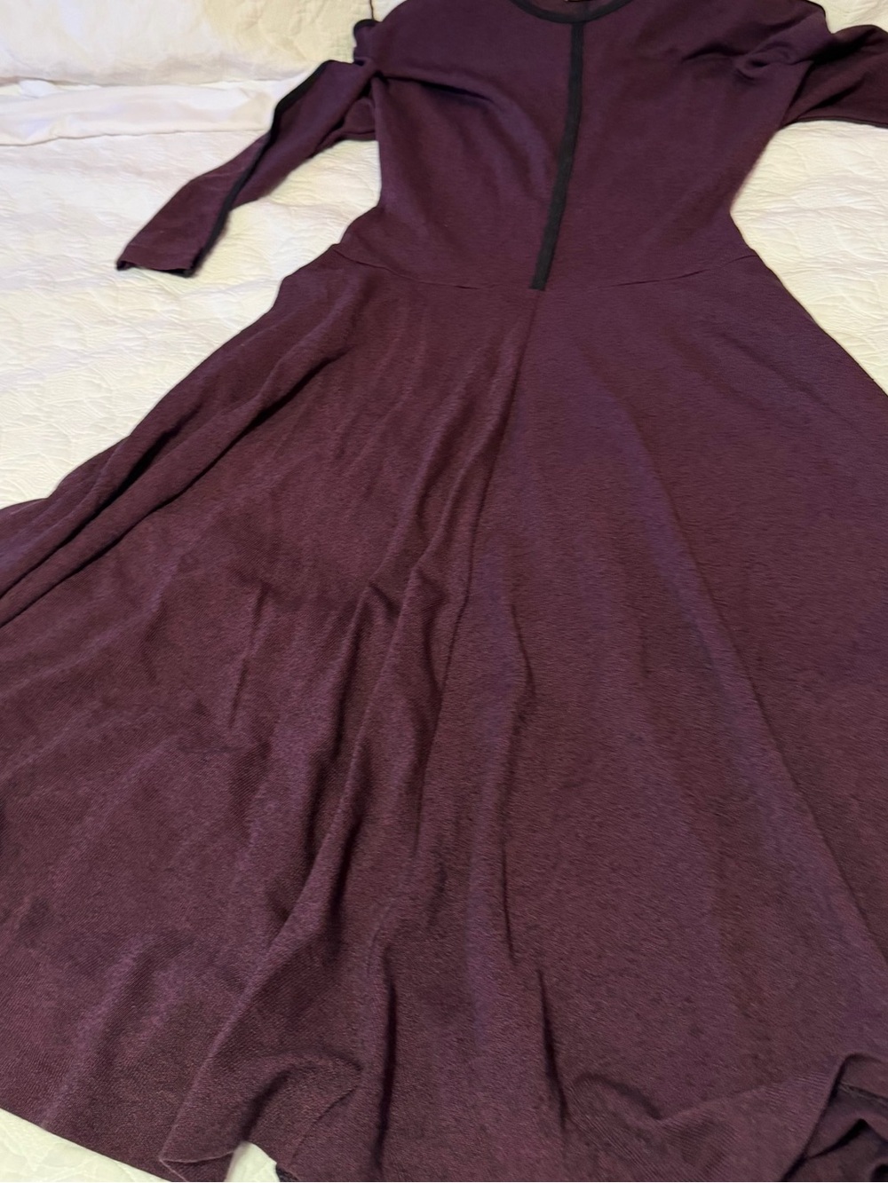 Neiman Marcus Plum Long-Sleeve Fit & Flare Knit Rib Dress - Picture 5 of 5